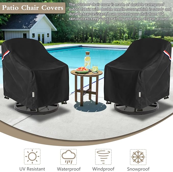 Patio Chair Covers Waterproof Heavy Duty Patio Furniture Covers, 30W x 34D x 36H Inches Swivel Outdoor Chair Cover 2 Pack (Black)