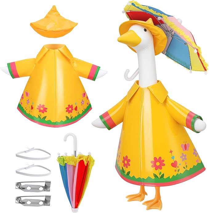 Porches Goose Outfits Clothes Garden Summer Decor Raincoat with Umbrella for 23 inch Porches Goose (Yellow)