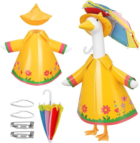 Porches Goose Outfits Clothes Garden Summer Decor Raincoat with Umbrella for 23 inch Porches Goose (Yellow)