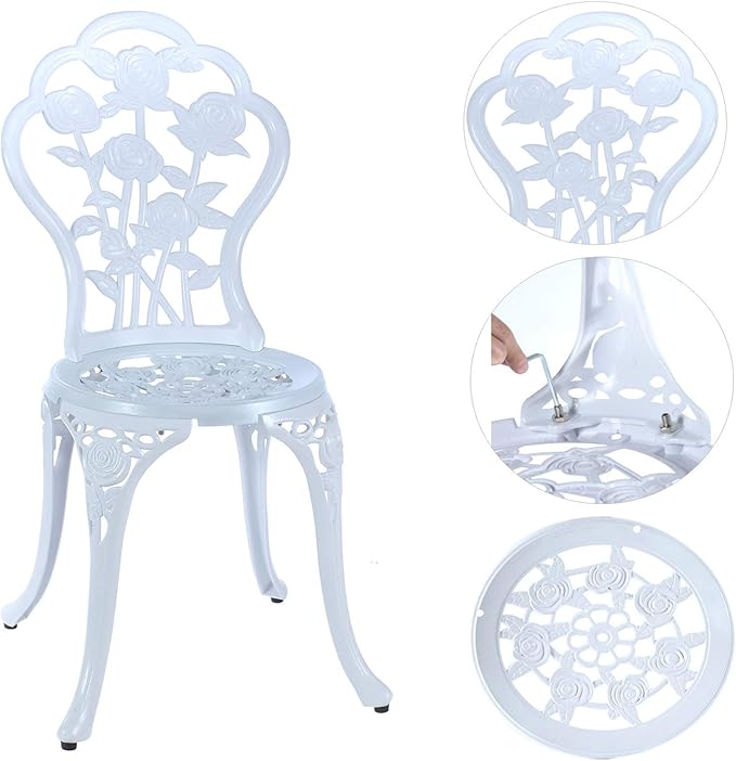 Mandolin 5-Piece Cast Aluminum Patio Bistro Set Outdoor Table Set Waterproof and Sun Resistant Outdoor Furniture Set (Rose White)