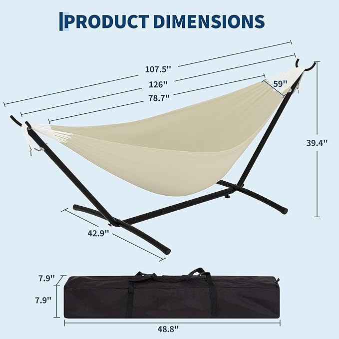 Garvee 2 Person Hammocks with Stand for Outside, Double Hammocks Portable Space Saving Heavy-Duty Steel Stand for Indoor Outdoor Patio with Carrying Bag, 450 lbs Capacity