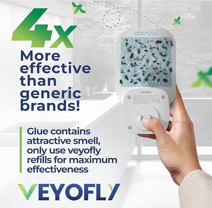 VEYOFLY Fly Trap Indoor Refill, Fruit Fly Traps for Indoors, Gnat Traps for House, Fly Catcher, Fly Trap, Plug in Catch for Fruit Flies, Moths, Gnats, Mosquito Trap (Pack of 10 Refills)