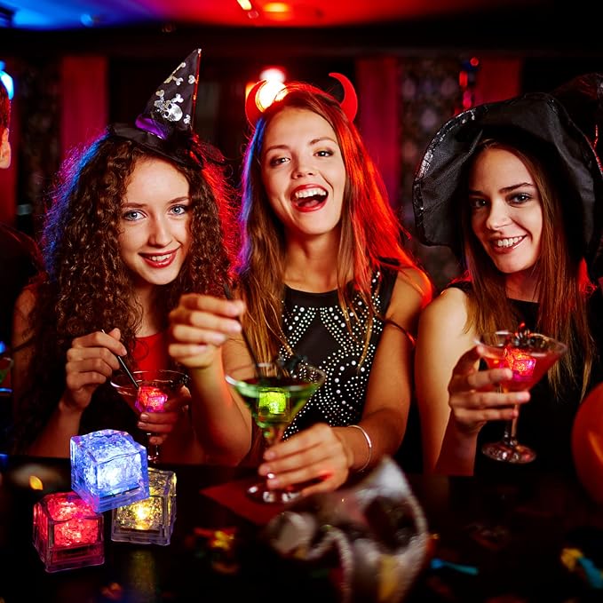 Light Up Ice Cubes, 12/24/60/96 Pack Multi Color Led Ice Cubes for Drinks with Changing Lights, IP67 Waterproof Reusable Glowing Flashing Ice Cube for Club Bar Party Wedding Decor