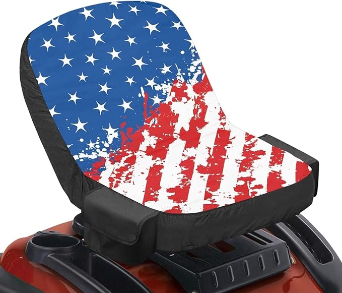 American Flag Tractor Seat Cover with Drink Pouch Breathable Lawn Tractor Seat Cover Compatible with Craftsman Cub Cadet Kubota