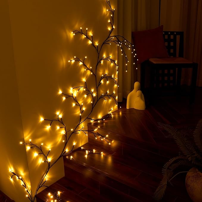 Enchanted Willow Vine Lights, 18 Branches 144 LEDs Lighted Willow Vine for Wall Decor, Indoor Christmas Swags Decorations for Bedroom, Living Room & Home Decor
