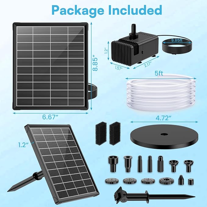 NFESOLAR 6.5W Solar Fountain Pump for Bird Bath, Solar Water Fountain with Dry-run Protection Water Pump, 8 Nozzles Modes, 5Ft Tubing for Pond, Bird Bath, Backyard DIY Water Feature Used