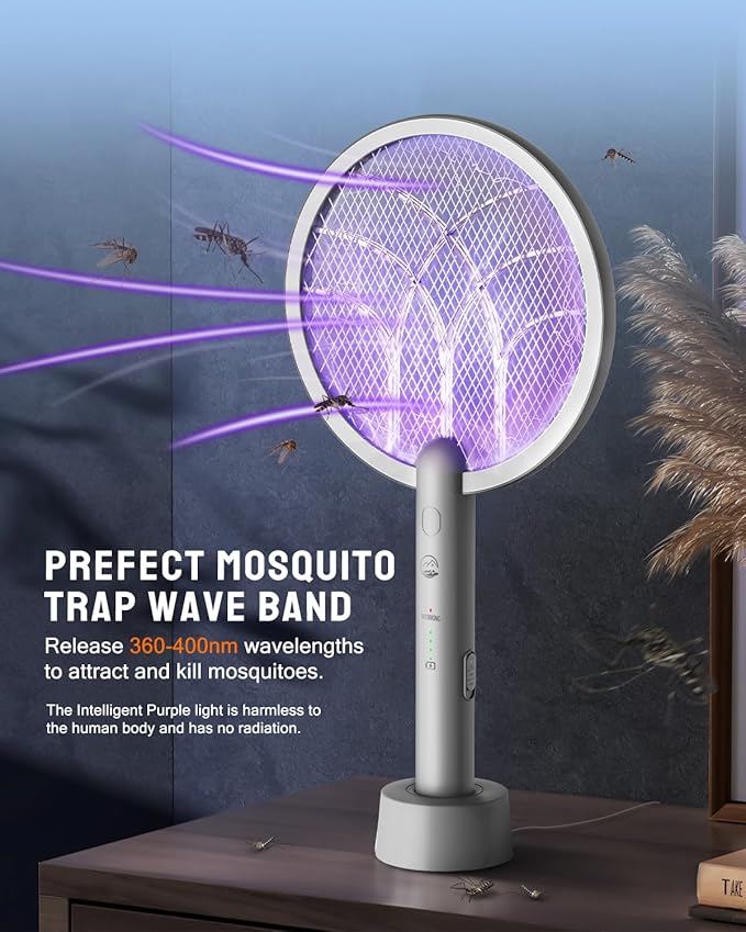 Mosiller Electric Fly Swatter Racket, 4000V Bug Zapper with 1800mah Rechargeable Battery & Dual Modes, 2 in 1 Purple Mosquito Light Killer with 3-Layer Safety Mesh for Indoor Home Patio Camp(2 Pack)
