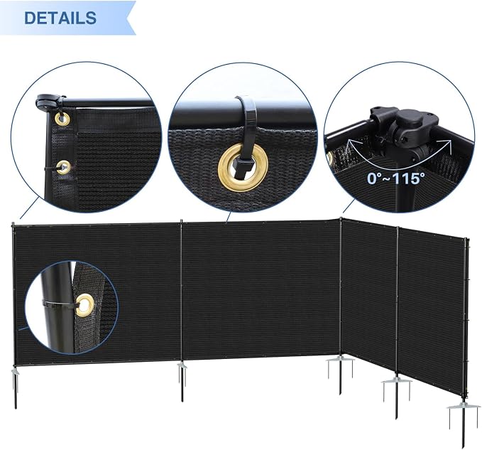 E&K 5'x96' Outdoor Privacy Screen Fence Panel Freestanding Backyard Patio Privacy Pool Fencing Temporary Garden Dog Fence with Iron Poles and Rails (Black)