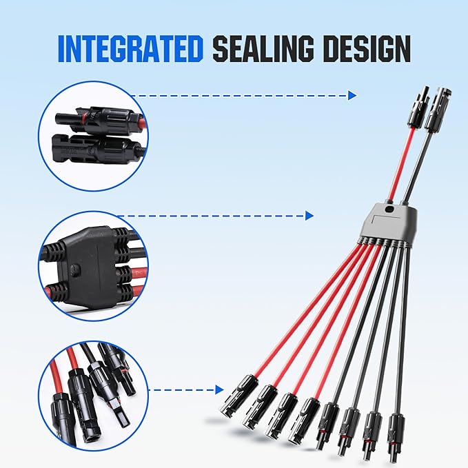 ECO-WORTHY Integrated Solar Connector 2-8 Y Branch Parallel PV Adapter Cable Wire Plug Tool Kit for Solar Panel(M/FFFF+F/MMMM)