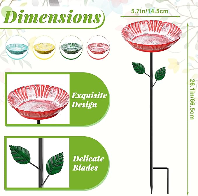 Metal Bird Bath for Outside, 2-in-1 Hummingbird Bird Bath & Bird Feeder, Metal Birdbath Bowl, Outdoor Bird Bath Decor for Garden Yard Lawn Backyard Patio (4PCS Herbacin)