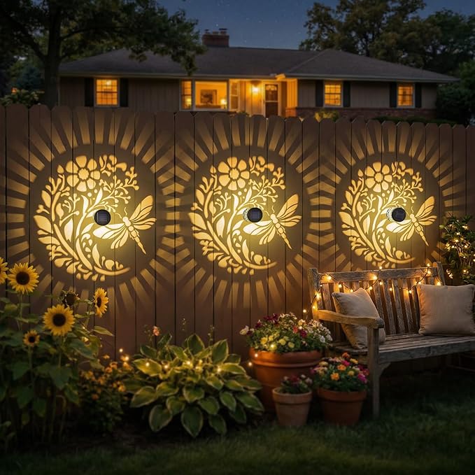 Gardsee Solar Fence Lights 6 Pack Solar Deck Lights Waterproof LED Solar Powered Step Light Wall Lights Outdoor Decorations Warm Yellow Light Decorative Lighting for Garden (Black 5)