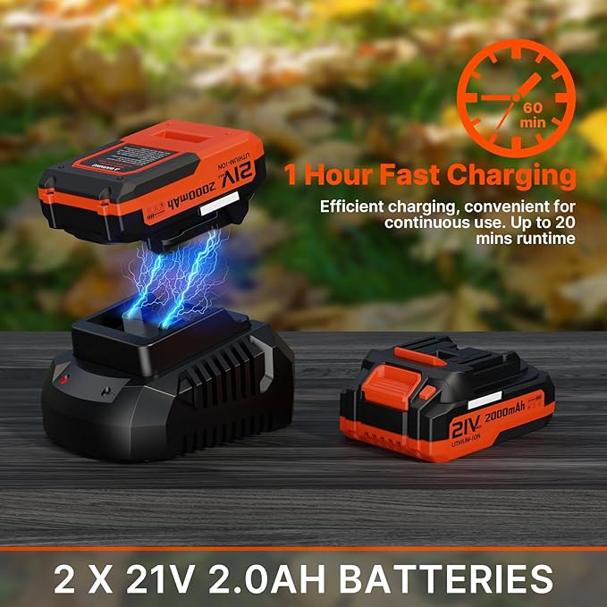 LEAPUL Leaf Blower Cordless, 21V Electric Leaf Blower with 2×2.0Ah Batteries & 1 Fast Charger, Lightweight Battery Powered Blower for Lawn Care, Patio Cleaning
