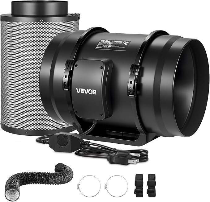 VEVOR 8" Air Filtration Kit, 180 CFM Inline Duct Fan with Speed Controller, Carbon Filter & Ducting Ventilation System for Heating Cooling Booster, Grow Tents, Hydroponics