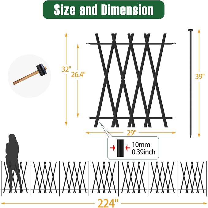 7 Panels Decorative Garden Fence 32in H x 17Ft L, Heavy Duty Metal Rustproof Animal Barrier No Dig Fencing Outdoor Dog Fence Flower Bed Border, Lawn Edging for Pet, Yard& Patio, Landscape