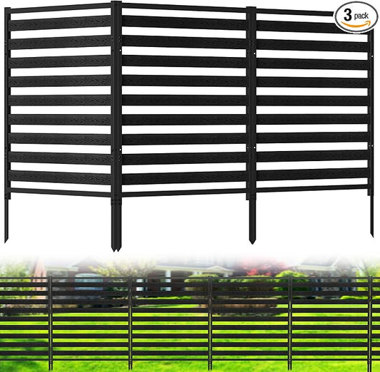 Outdoor Privacy Fence Screen 3 Panels, 54.5" H × 39.4" W Metal Air Conditioner Fence, No-Dig Pool Equipment Enclosure with Metal Stake, AC Unit Cover, Trash Bin Hider for Garden&Backyard, Black