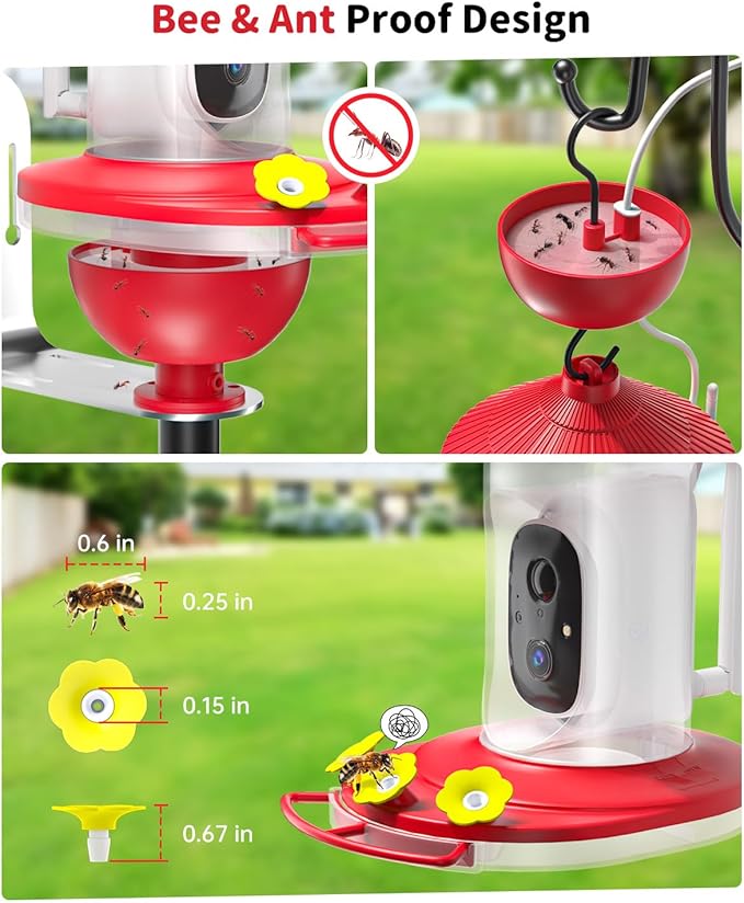 NAVFS Smart Hummingbird Feeder with Camera, 2K AI-Powered Outdoor Hummingbird Camera Feeder with Solar Panel, Auto Capture Videos & Motion Detection, Ideal Gift for Bird Watchers-Red