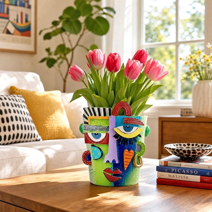 Mrlikale Abstract Face Planter Pots with Drainage Hole for Indoor Plants | 4.7 Inch Hand-Painted Funny Face Flower Pot for Succulents, Shelves, Desks, and Modern Home Decor