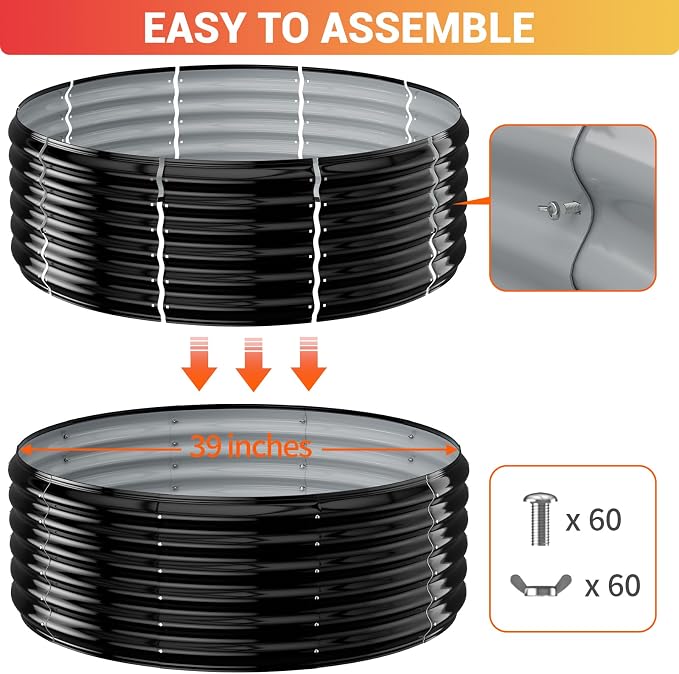 39 Inch Heavy Duty Fire Pit Ring for Outside, 17" Deep Wood Burning Fire Pit Insert for Backyard Fires, High Heat Resistant Galvanized Steel Firepit for Patio, Camping, Outdoor Fireplace & Bonfires