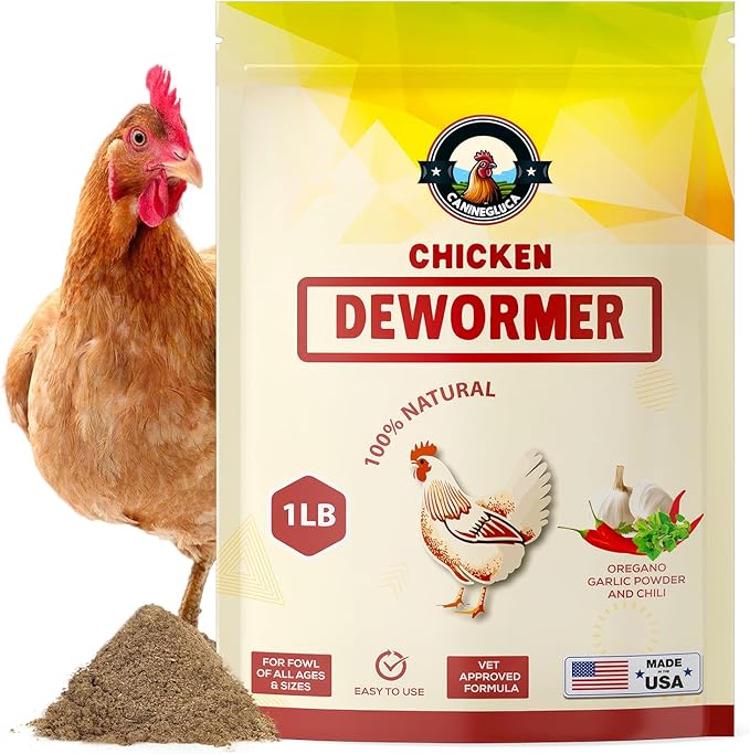Natural Chicken Dewormer Powder, Chili Mix Formula, 1LB XL Pouch, Poultry Wormer for Laying Hens, Egg Safe, Gut Health Support, US-Made for Backyard Flocks