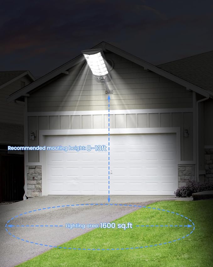 Gefolly Solar Lights Outdoor, 6500K Street Lights Outdoor Dusk to Dawn, IP67 Waterproof Solar Flood Security Lights with Motion Sensor for Warehouse, Yard, Garage-2Pack