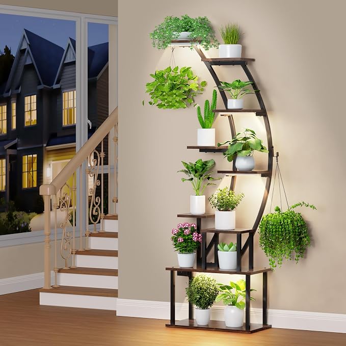 Plant Stand Indoor with Grow Lights: 9 Tiered Metal Plant Shelf Pots For Plant Lovers - 63" Tall Indoor Flower Rack Display Holder Multiple For Room - Corner Large Planter Shelves For Patio,Wall
