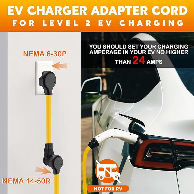 Kanayu NEMA 6-30P to 14-50R EV Charger Adapter Cord 30 Amp Welder to 50 Amp EV for Level 2 Charging, 3 Prong Male to 4 Prong Female Power Adapter for E V Charger, STW 10 AWG/3C, 1FT, ETL Listed