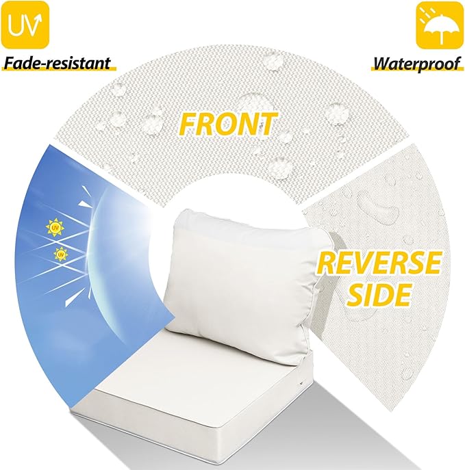 AAAAAcessories Outdoor Seat Cushions for Chairs, Fade-Resistant, Waterproof Patio Furniture Replacement Cushions, 22" x 24" x 5" + 22" x 19", Creamy White