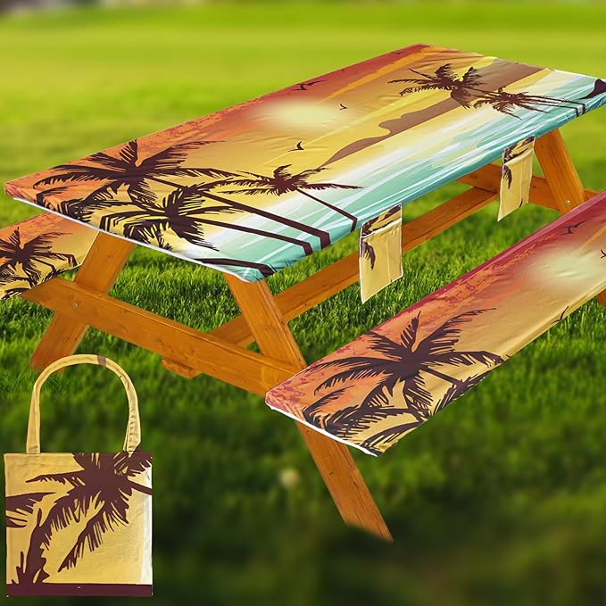 Picnic Table Cover with Bench Covers Table Cloth Tablecloth Summer Outdoor Rv Patio Tent Camping Glamping Campsite Camper Essentials Accessories Items Gear Gadgets Stuff Necessities Supplies Must Have
