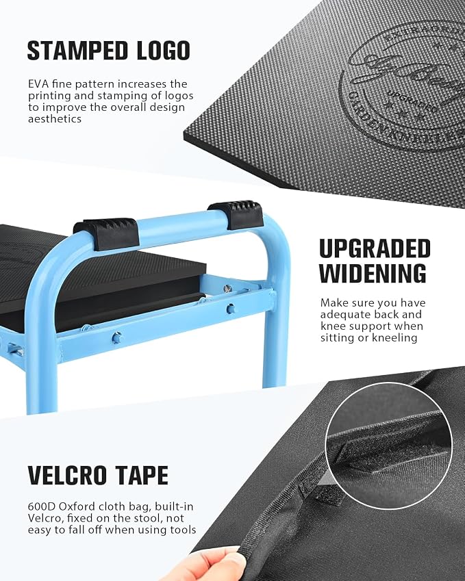 AZBESTPRO Garden Kneeler and Seat, Upgraded Foldable Heavy Duty Gardening Stool - Widened to 10" Stable Wear-Resistant Prevent Knee and Back Pain, Bench High-End 2 Large Tool Bags Gift for Men Women