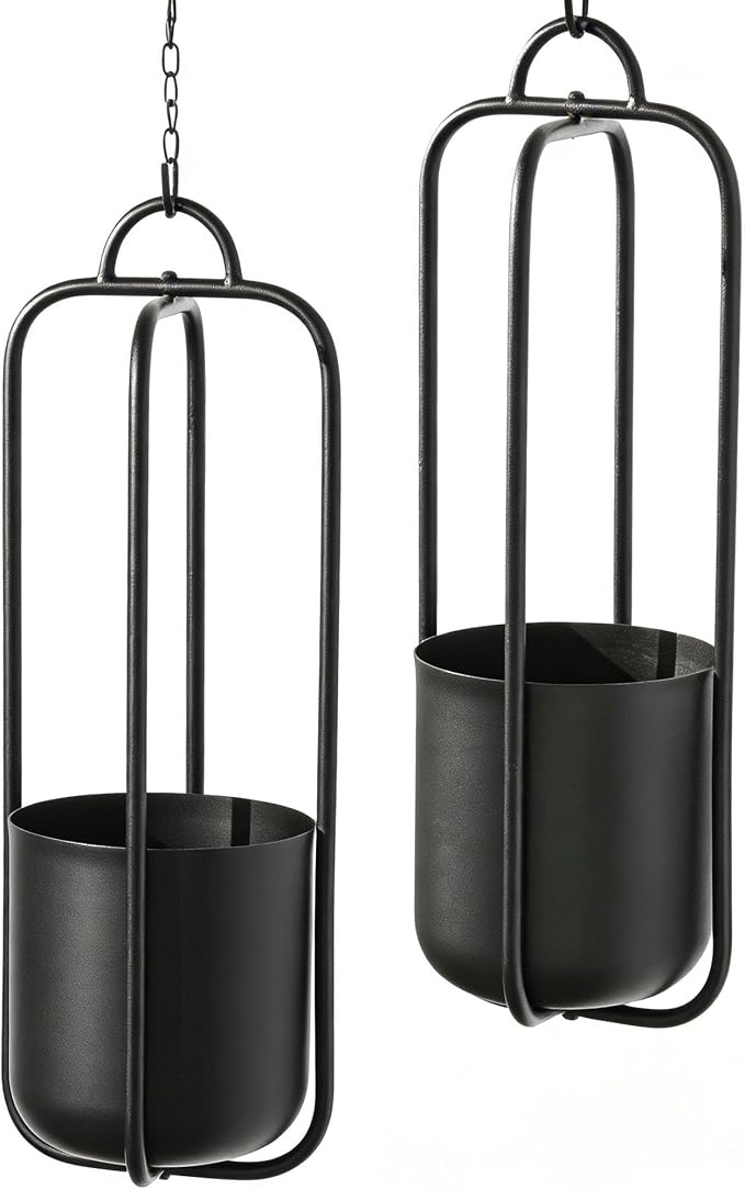 Hanging Planters for Indoor Plants Black Modern Hanging Pots for Plants 5.5 Inch,Metal Hanging Baskets Window Plant Hanger Ceiling Hanging Flower Pots with Chain for Wall Decor