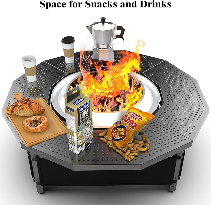 Fire Pit Surround Tabletop for Solo Stove Bonfire Ranger 2.0, Thick Powder-Coated Steel Surround Tabletop, Outdoor FirePit Table, UV-Resistant Outdoor Fabric & Adjustable Height