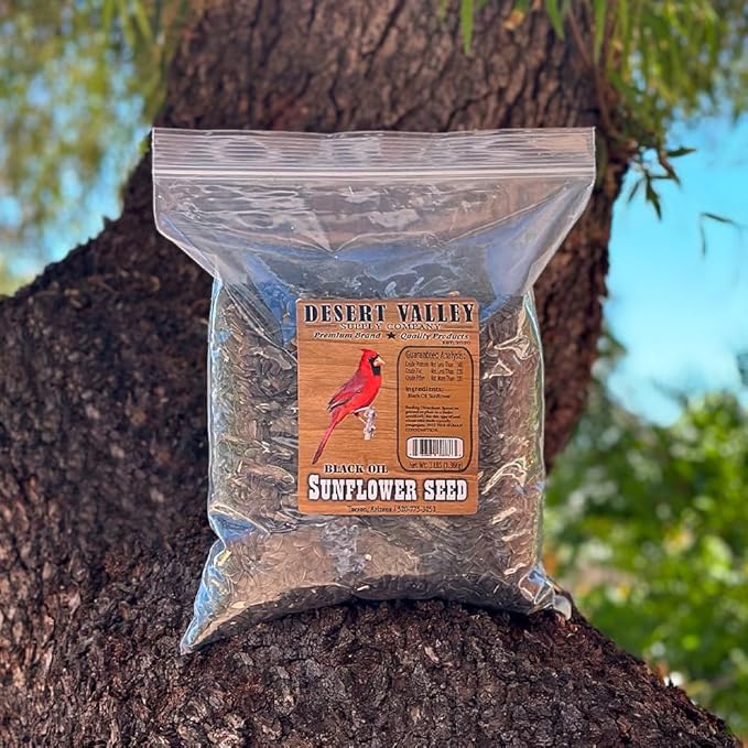 Desert Valley Black Oil Sunflower Seed, All Natural, Non-GMO Premium Wild Bird and Wildlife Food for Cardinals, Dove, Jays, Squirrels, and More (10-Pounds)