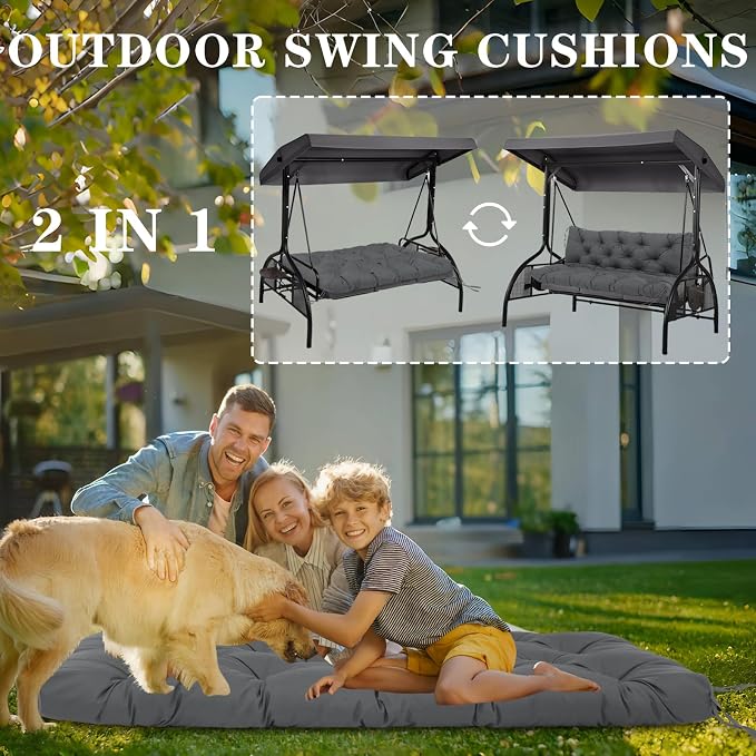 Porch Swing Cushions Outdoor, 5 Inch Thick Waterproof 2-3 Seater Replacement Swing Cushion with Backrest and Anti-Slip Ties, Perfect for Porch, Patio, Garden, Outdoor Bench Furniture, 48×40×5 Inch