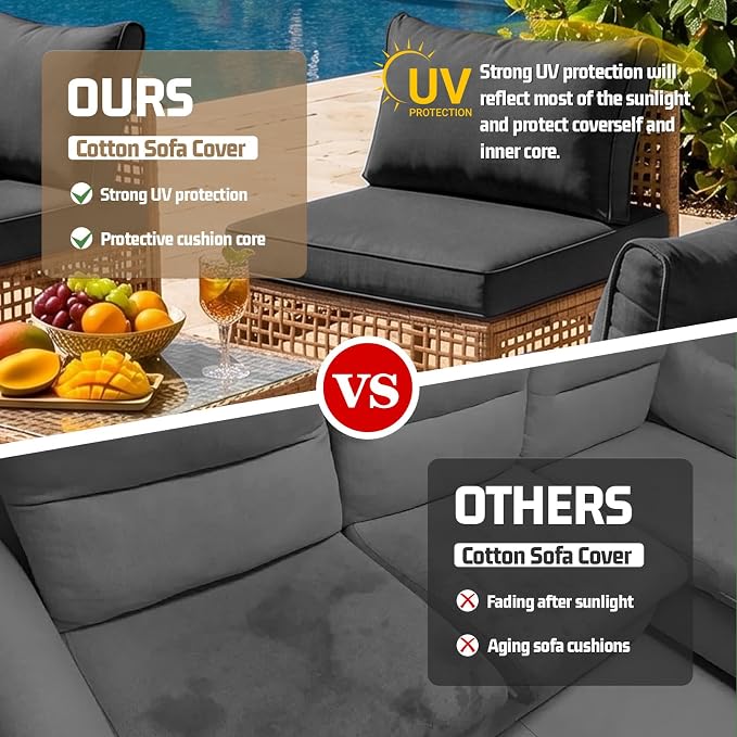 14pcs Outdoor Patio Cushion Covers Replacement, 24" Zippered Outdoor Cushion Covers Waterproof, UV Resistant & Washable Patio Furniture Cushion Covers Waterproof for Patio Sectional, Covers Only Black