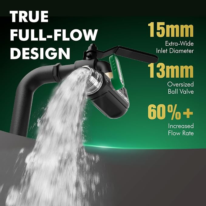 Restmo 90 Degree Hose Elbow with Shut Off Valves, Heavy Duty Full Metal One-Piece Body & Brass Widened Inlet & Outlet for RV, Garden, Spigot, Extended Handle, Universal 3/4” GHT Fit, Green, 2 Pack