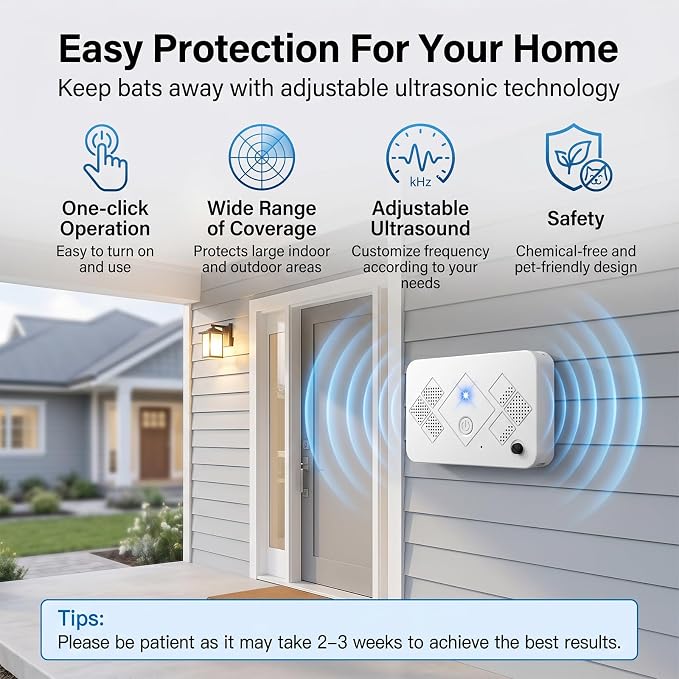 2026 Upgraded Ultrasonic Bat Repeller, 4 Pack USB Sonic Bat Repellent Indoor&Outdoor Covered, Rechargeable Battery Operated Bat Deterrent Device for Attic,Roof,Barn, Pet Friendly (White, Small)