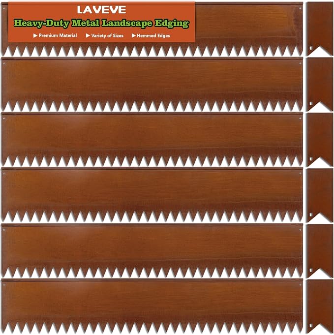 LAVEVE Landscape Edging Pre-Rusted Galvanized Steel, Hammer-in Metal Garden Edging Border with Clips, Suitable for Garden Fence, Paver Edging, Lawn and Yard