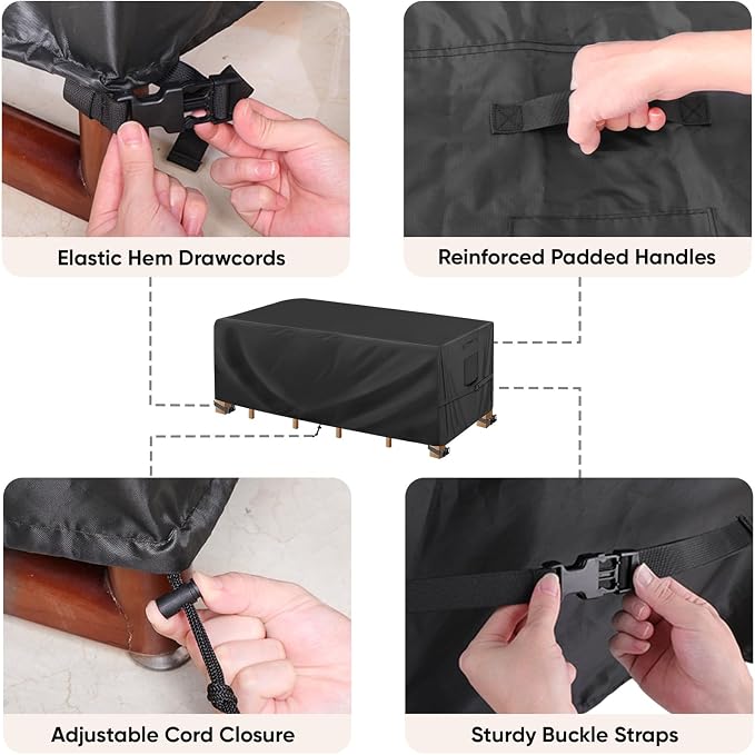 BALEINE Patio Furniture Covers, Outdoor Furniture Covers Waterproof, Heavy Duty Oxford Patio Table Cover for Outdoor Table, Chair, Sofa, Desk (Black, 90"L x 62"W x 28"H)