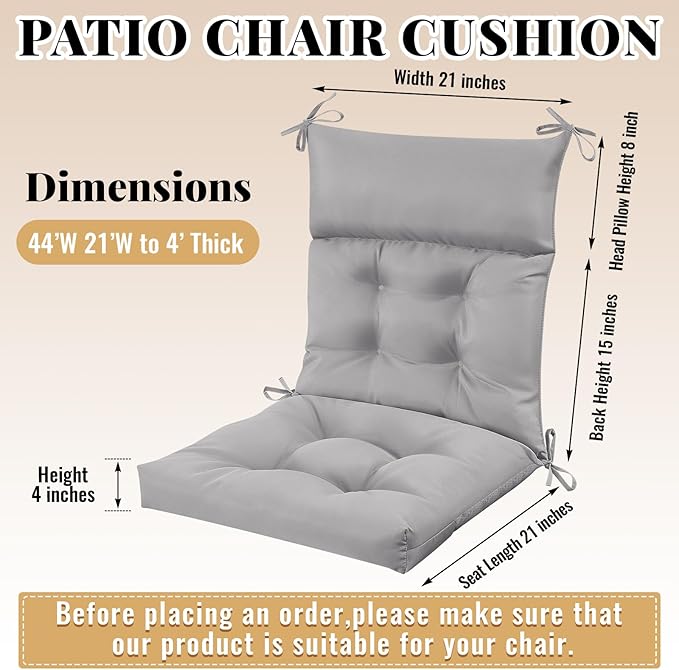Sintuff 2 Pcs 44 x 21 x 4 Patio Chair Cushions Outdoor Chair Cushion Seat/Back Tufted Pillow with Ties Water Resistant Replacement Indoor Patio Furniture Outdoor Furniture (Solid Color,Light)