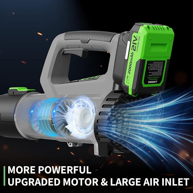 LEAPUL Leaf Blower Cordless, 21V Electric Leaf Blower with 2×2.0Ah Batteries & 1 Fast Charger, Lightweight Battery Powered Blower for Lawn Care, Patio Cleaning