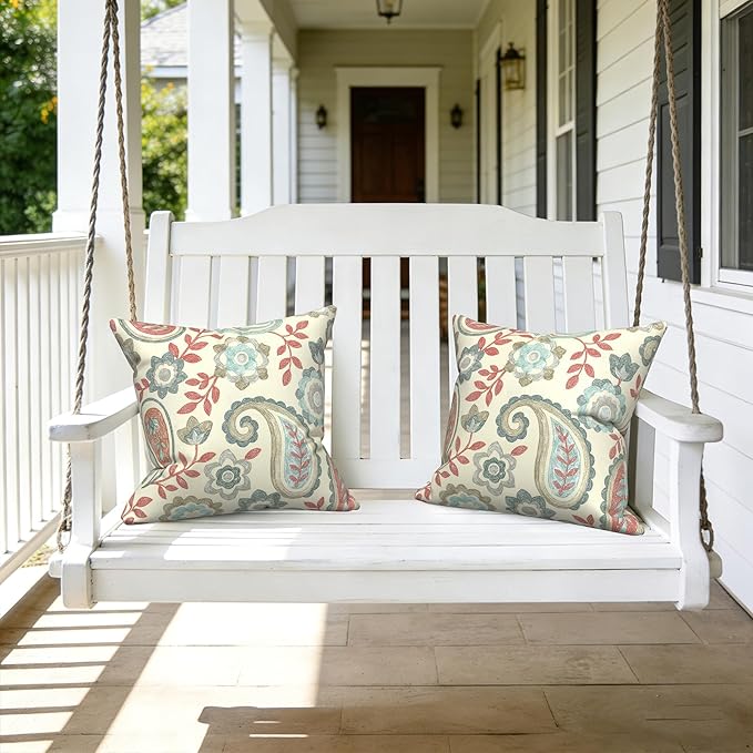 LVTXIII Outdoor Pillow Covers 20x20 Inch, 2 Pack Large Square Throw Pillow Cases, Fade-Resistant Cushion Covers for Patio Furniture Sofa, Garden Porch, Paisley Vintage