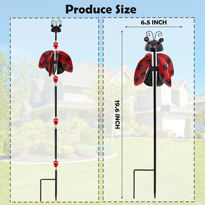 4 Pack Metal Wind Spinners for Yard, 360° Rotating Garden Stake with Butterfly Frog Bee Ladybug, Kinetic Outdoor Art Decor, All-Weather Lawn Ornament Gift