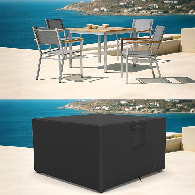 AKEfit Patio Furniture Covers,500D Heavy Duty Waterproof for Outdoor Square and Retangle Patio Table and Chair Covers, Black -98"L x 98"W x 35"H