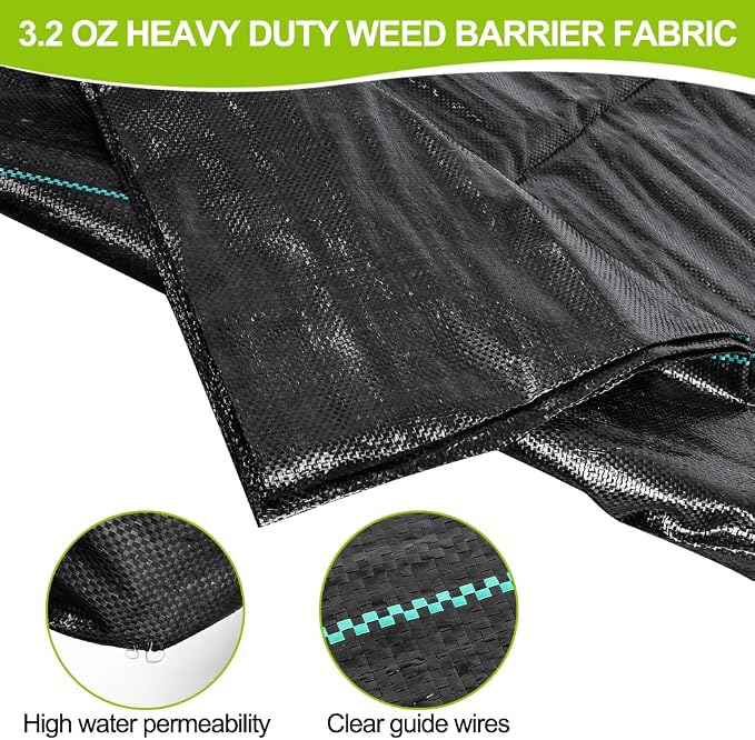 Weed Barrier Fabric 3ft x 50ft (2 Pack), 3.2oz Heavy Duty Landscape Fabric with 20 U-Shaped Stakes, Commercial Grade Weed Control for Garden, Lawn, Flower Bed
