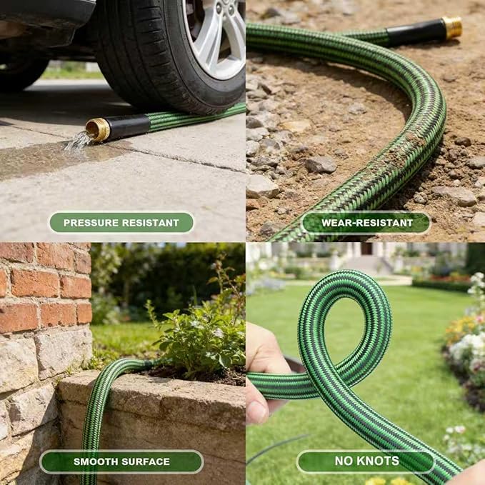 Garden Hose 25 FT-Triple-layer pipe, Heavy Duty Water Hose with solid Aluminum Fittings, Ultra-Lightweight and Flexible, Abrasion-Resistant, Rust-Resistant,Watering and Cleaning for Outdoor