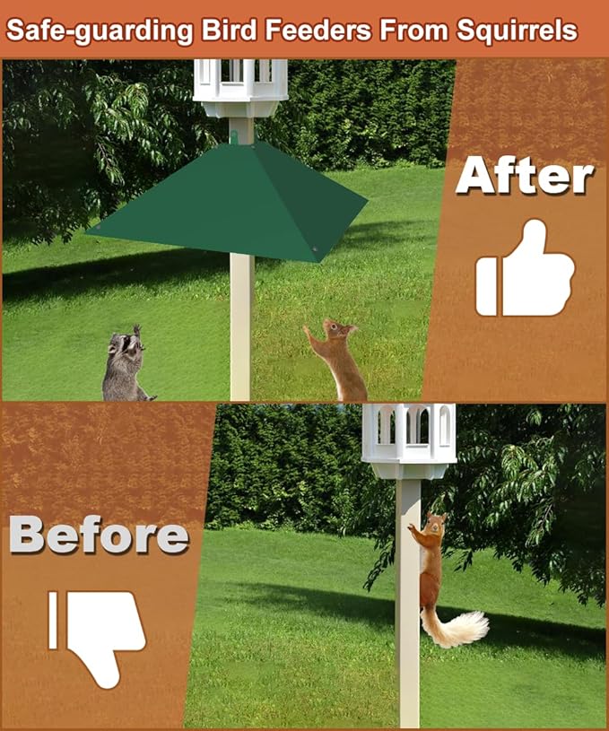 Metal Squirrel Baffle for 4x4 Post, Outside Wooden Pole Mount Squirrel Guards for Bird Feeders, 17 Inch Squirrels Deterrents Stopper to Deter Racoons, Green, 2pcs