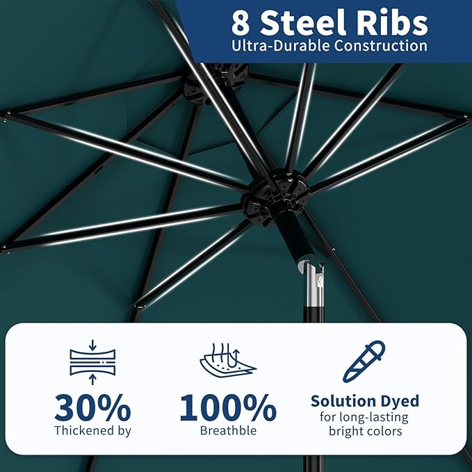 Garvee 9 ft Patio Umbrella - 8 Sturdy Ribs Outdoor Table Umbrella with Crank Lift & Push Button Tilt - Market Umbrella for Pool, Deck, Yard, Garden - Turquoise