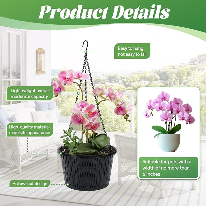 4 Packs Orchid Hanging Planter with Hangers 8.3 Diameter Orchid Hanging Planter with Hangers Plastic Plant Hanger Orchid Basket with Chain for Indoor or Outdoor Including 4pcs Adjustable Chains