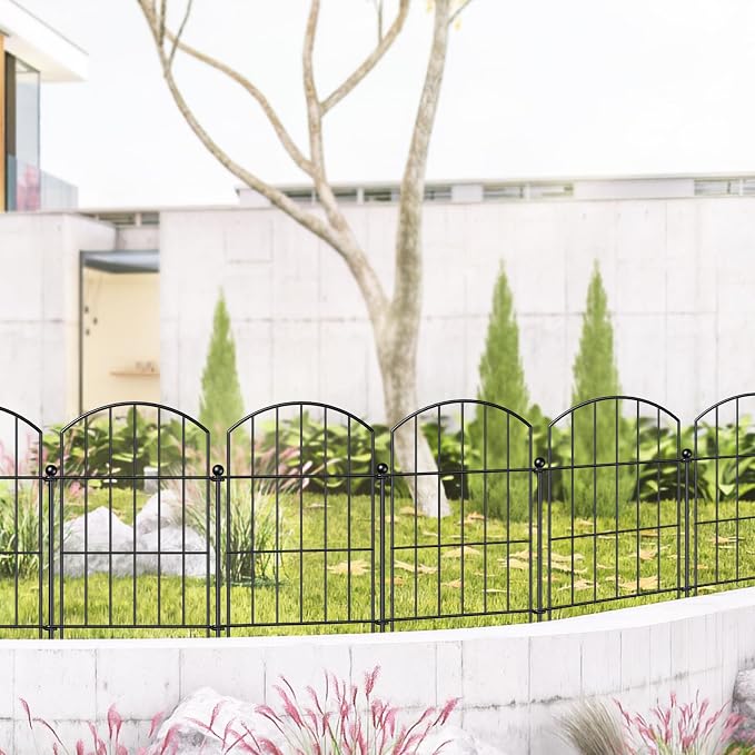 FOREHOGAR Metal Garden Fence 17in (H) x 10ft (L), 10 Panels + 11 Stakes Dog Fence Border Fence Animal Barrier, No Dig Garden Fencing for Yard Flower Bed Patio Outdoor, CTW1710 Black