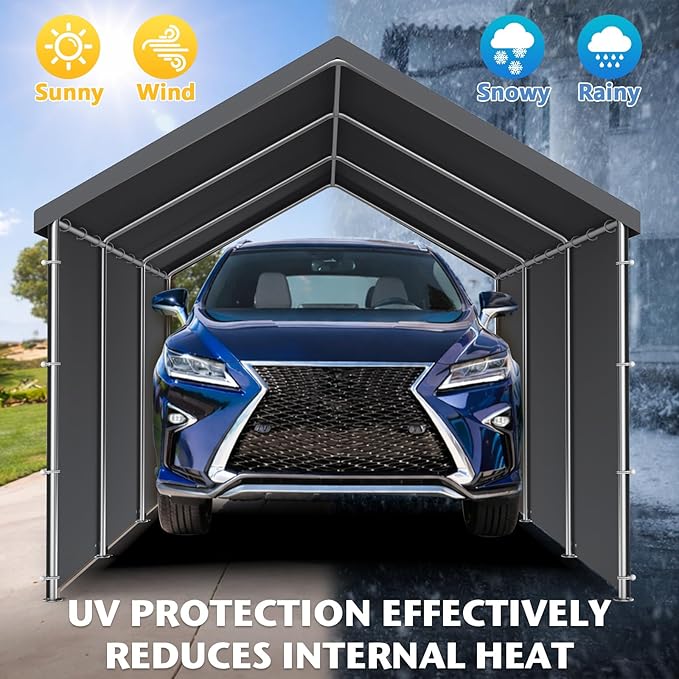 Carport Replacement Canopy Sidewall 20x6.6FT Fits 10x20,12x20,13x20,20x20FT Carport, Waterproof & UV Protected, with Ball Bungees (Only Sidewall, Frame Not Include) (Grey, Sidewall 1 Pack)